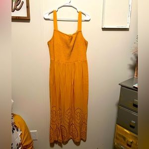 Maurice’s eyelet detailed yellow midi dress